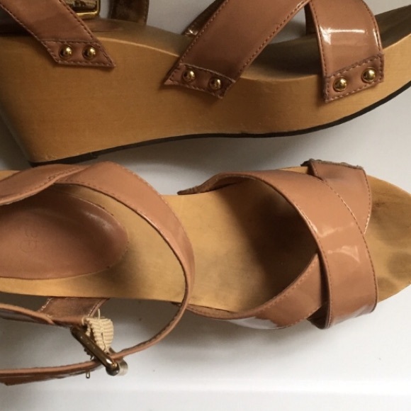 GAP Shoes Gap Wedge Sandals Patent Leather And Wood Platform Poshmark